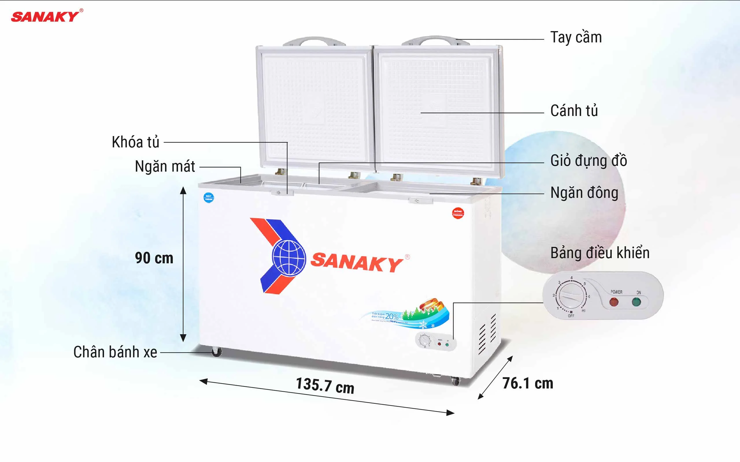 Tủ Đông Sanaky VH-5699W1 365 lít - bapize.baby - bapize